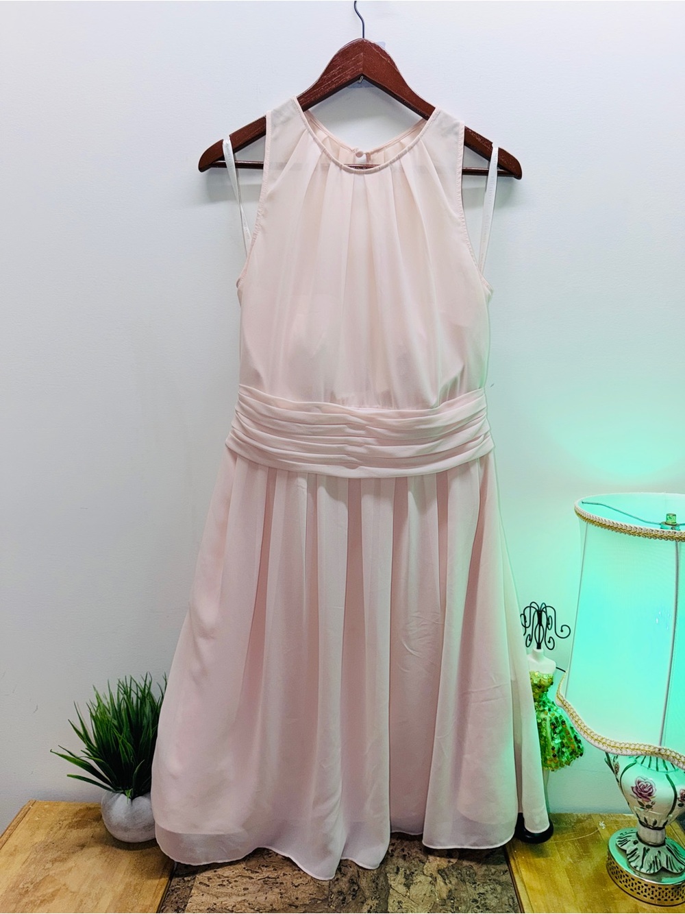Pink Chiffon Wedding Party Dress Lined w/ Built In Bra Support 💝